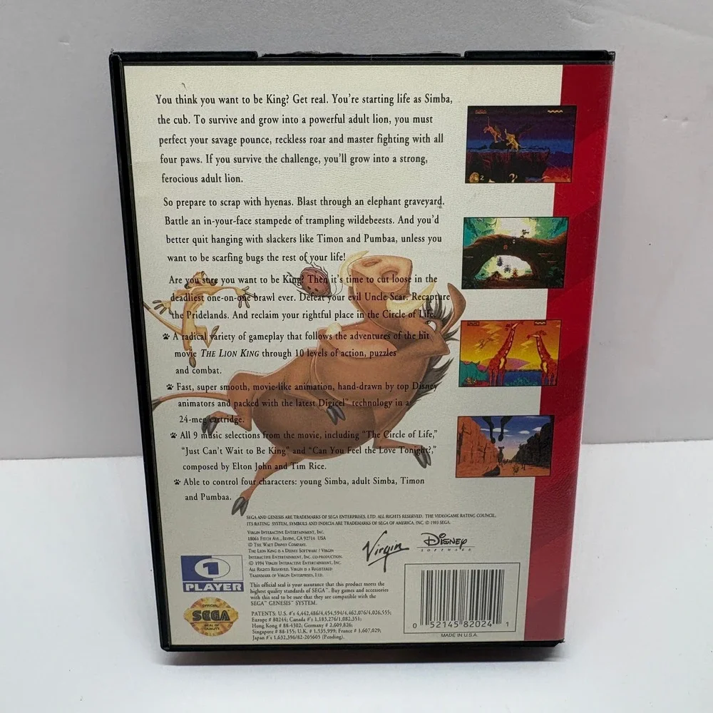 CIB Video Game Sega Genesis The Lion King Disney Virgin